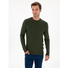 Cacharel Erkek Koyu Haki Slim Fit Yün Karışımlı Bisiklet Yaka Triko Kazak 50311867-VR111