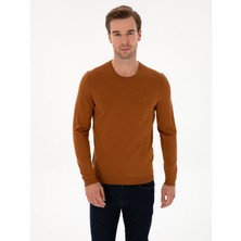 Cacharel Erkek Karamel Slim Fit Yün Karışımlı Bisiklet Yaka Basic Triko Kazak 50315266-VR261