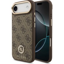 iPhone 17 Air Kılıf Guess Lisanslı M-Safe Şarjlı Gold Kamera Çerçeveli Taşlı 4g Logolu Kahverengi