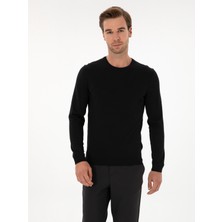 Cacharel Erkek Siyah Slim Fit Yün Karışımlı Bisiklet Yaka Basic Triko Kazak 50315266-VR046