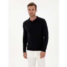 Cacharel Erkek Lacivert Regular Fit Pamuk Karışımlı Polo Yaka Basic Triko Kazak 50318673-VR033