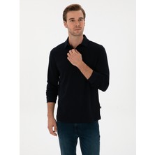 Cacharel Erkek Lacivert Regular Fit Pamuk Karışımlı Polo Yaka Sweatshirt 50311374-VR033