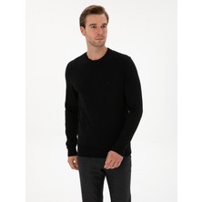 Cacharel Erkek Siyah Slim Fit Yün Karışımlı Bisiklet Yaka Triko Kazak 50311876-VR046