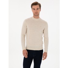 Cacharel Erkek Bej Slim Fit Yün Karışımlı Çeyrek Balıkçı Basic Triko Kazak 50315295-VR011