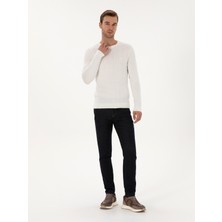 Cacharel Erkek Ekru Slim Fit Pamuk Karışımlı Bisiklet Yaka Triko Kazak 50318868-VR019