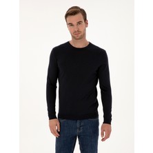 Cacharel Erkek Lacivert Slim Fit Kaşmir İpek Karışımlı Bisiklet Yaka Triko Kazak 50316307-VR033