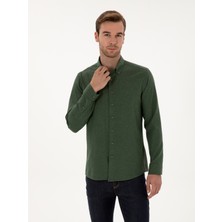 Cacharel Erkek Yeşil Slim Fit Pamuk Karışımlı Yakası Düğmeli Flanel Gömlek 50318243-VR054