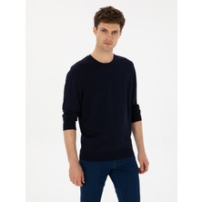 Cacharel Erkek Lacivert Slim Fit Bisiklet Yaka Triko Kazak 50316331-VR033