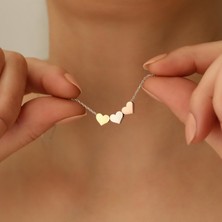 Nox Jewelry 925 Ayar Gümüş Üç Renk Kalp Kolye - CN00120
