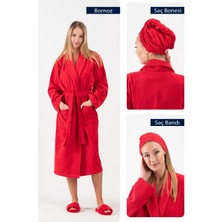 Cottonverse 3'lü Bornoz Seti - %100 Pamuk Bornoz , Saç Bonesi , Saç Bandı Unısex