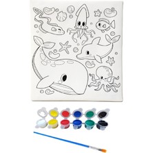 Hayal Sepeti Sevimli Balina ve Arkadaşları Tuval 20 x 20  6lı Boya, Fırça Boyama Seti