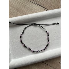 Minimal Kunzit Taşı Siyah Ip Bileklik & Halhal