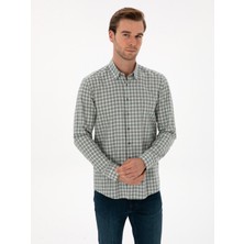 Cacharel Erkek Çağla Slim Fit Kareli %100 Pamuk Gömlek 50310494-VR016