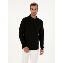 Cacharel Erkek Siyah Regular Fit %100 Pamuk 3 İplik Polo Yaka Sweatshirt 50318960-VR046