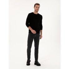 Cacharel Erkek Siyah Slim Fit Pamuk Karışımlı Bisiklet Yaka Triko Kazak 50318982-VR046