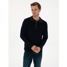 Cacharel Erkek Lacivert Regular Fit Yün Karışımlı Polo Yaka Triko Kazak 50310555-VR033