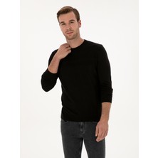 Cacharel Erkek Siyah Slim Fit Pamuk Karışımlı Bisiklet Yaka Triko Kazak 50318982-VR046