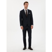 Cacharel Erkek Lacivert Slim Fit Mikro Desenli Mono Yaka Yün Karışımlı Takım Elbise 50311134-VR033