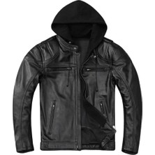 Çıkartılabilir Kapüşonlu Hakiki Deri Mont Slimfit Kesim