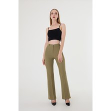 Kadın Haki Ispanyol Paça Pantolon
