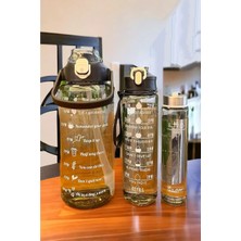 3,5 L 3 Lü Set Şeffaf Motivasyonl Su Matarası Şişesi Suluk 2LT+900ML+600ML Tritan Su Şişesi