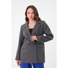 Antrasit Çift Düğmeli Blazer Ceket