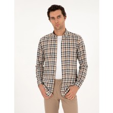 Cacharel Erkek Kahverengi Slim Fit %100 Pamuk Kareli Gömlek 50291313-VR029