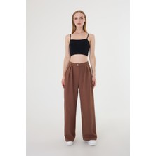 Kadın Kahverengi Pile Detaylı Palazzo Pantolon