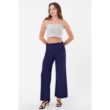 Kadın Lacivert Lastikli Palazzo  Pantolon