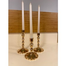 Şamdan 3'lü Pirinç Altın Mumluk 3 Boy Yükseklikleri 18-16-14- cm