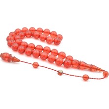 Ismail Karasapan Imzalı Küre Kesim Açık Kırmızı Sıkma Kehribar Tesbih