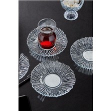 6'lı Boncuk Çay Tabağı Seti, Trend Kristal Cam Bardak Altlığı, Şık Tasarım