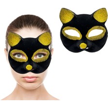 Siyah Renk Gold Simli Kedi Maskesi