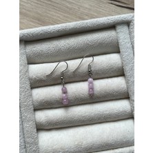 Minimal Kunzit Taşı Gümüş Kaplama Sallantı Küpe