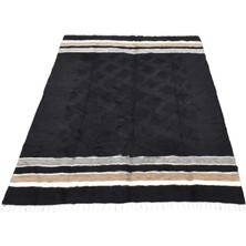 Yeni El Dokuma Siyah Dikişsiz Çift Kişilik Tiftik Yün Siirt Kilimi 6405