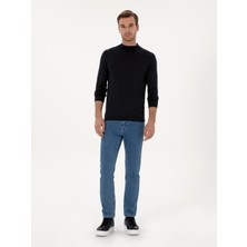 Cacharel Erkek Lacivert Slim Fit Kaşmir İpek Karışımlı Çeyrek Balıkçı Yaka Triko Kazak 50316299-VR033