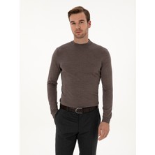 Cacharel Erkek Vizon Slim Fit Kaşmir İpek Karışımlı Çeyrek Balıkçı Yaka Triko Kazak 50316299-VR052