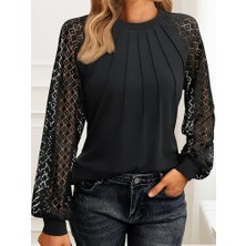 Arben Boutique Kadın Uzun Kollu Yarı Balıkçı Yaka Önü Nervürlü Viskon Iki Iplik Bluz