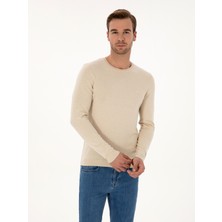 Cacharel Erkek Bej Slim Fit Pamuk Karışımlı Bisiklet Yaka Basic Triko Kazak 50318620-VR011