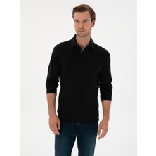 Cacharel Erkek Lacivert Regular Fit Kaşmir Karışımlı Polo Yaka Sweatshirt 50309794-VR033