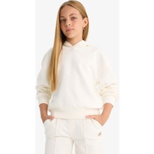 DeFacto Pamuklu Relax Fit Uzun Kollu Kapüşonlu Ekru Basic Sweatshirt Kız Çocuk F0008A825AU