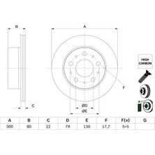 Bosch 0986479E02 - Fren Diski Arka Fıat Ducato 06 Peugoet Boxer 06 Cıtroen Jumper 06 300×22X19.9MM
