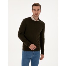 Cacharel Erkek Haki Slim Fit Pamuk Karışımlı Bisiklet Yaka Triko Kazak 50318868-VR027