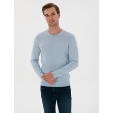 Cacharel Erkek Açık Mavi Slim Fit Yün Karışımlı Bisiklet Yaka Basic Triko Kazak 50315266-VR003