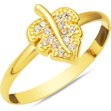 Yaprak Minimal 14 Ayar Altın Yüzük