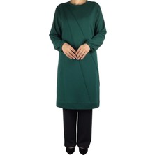 Kadın Önü Dikişli Kolları Lastikli Etek Ucu Bantlı Kristal Iki Iplik Mevsimlik Tunik