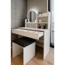 Çavdar Mobilya Aynalı Led Işıklı Makyaj Masası - Tabureli Beyaz Ledli Makyaj Masası