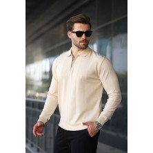 Taş Rengi Yeşili Polo Yaka Fermuarlı Erkek Kazak E7427