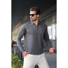 Antrasit Polo Yaka Fermuarlı Erkek Kazak E7427