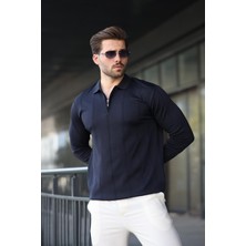 Lacivert Polo Yaka Fermuarlı Erkek Kazak E7427